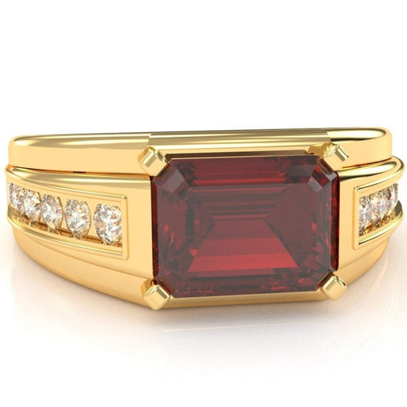 Men's Lab-Created Ruby Diamond Channel Ring In Solid 14k Yellow Gold