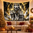 thumbnail image 3 of Three Wolves in Golden Halo Against Dark Swirling Background, Mystical Fantasy for Wildlife Fans, Nature Inspired Wall Art, Halloween Gift Tapestry Wall Hanging for Living Room and Bedroom, 3 of 7