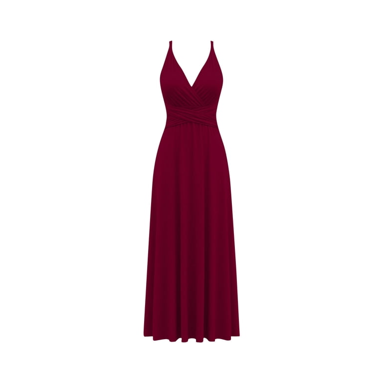 Lopecy-sta Maxi Dress for Women Burgundy Backless, Spaghetti Strap Twist Tie Waist Flowy Long Sundress, Summer Beach Vacation Dress with Pockets,
