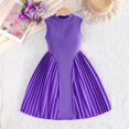 thumbnail image 6 of Levmjia Girls Dress 2-8 Years Sleeveless Solid Color Mock Neck Casual Comfortable Kids Dress With Necklace Knit Pleated Girls Outfit, 6 of 8