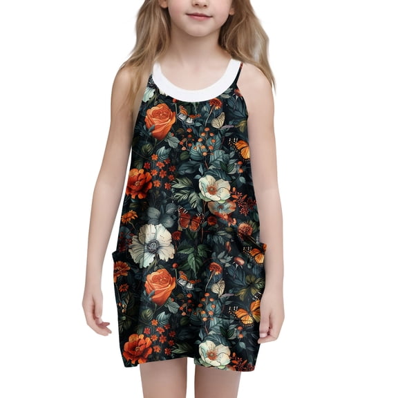 6-7 Years Girl's Print Cami Casual Dress Sleeveless Hawaiian Summer A Line High Waist Mini Sundress
