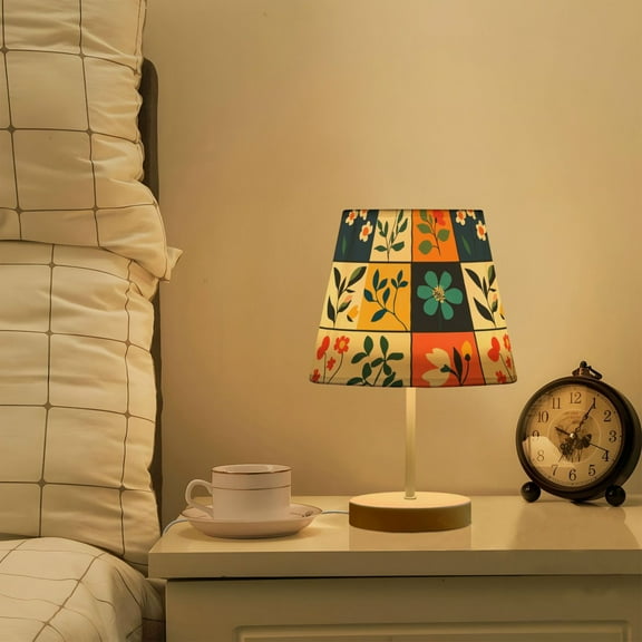 Yayeee Mini Table Lamp 10.8" Dimmable with Fabric Shade 3 Color Temperatures, Floral Patterns