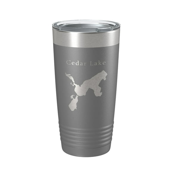 Cedar Lake Map Tumbler Travel Mug Insulated Laser Engraved Coffee Cup Van Buren County Michigan 20 oz Dark Gray