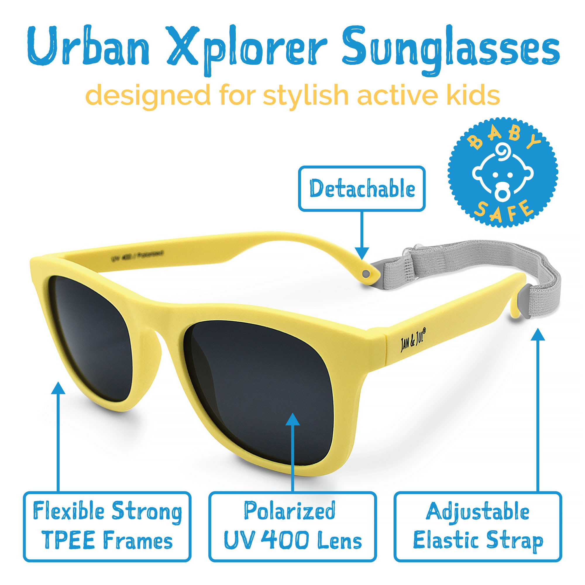 Jan & Jul Toddler Sunglasses with Strap, UV400 Polarized (M: 2 - 6 Years, Lemonade) - image 2 of 8
