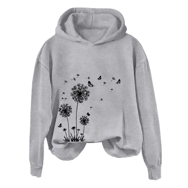 WZXFASHION Sweat à Capuche Décontracté Imprimé Pissenlit Automne Hiver pour Femmes jusqu'à 50 % de Réduction avec Poches