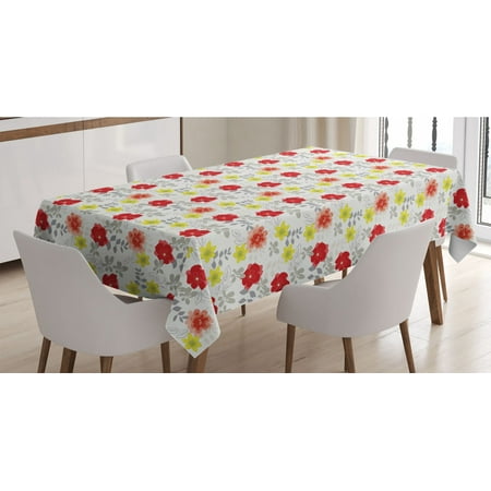 

Spring Tablecloth Beauty of Summer Blossoms Flowering Meadow Petals Fragrance Foliage Rectangle Satin Table Cover for Dining Room and Kitchen 60 X 84 Red Yellow Green and Grey by Ambesonne