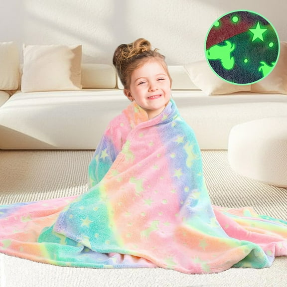 Rriool Glow in The Dark Unicorn Blanket for Kids, Soft Flannel Luminous Unicorn Throw for Girls & Boys, 50x60 Inch, Christmas Birthday Gift, Pink Multicolor Glow, Machine Washable