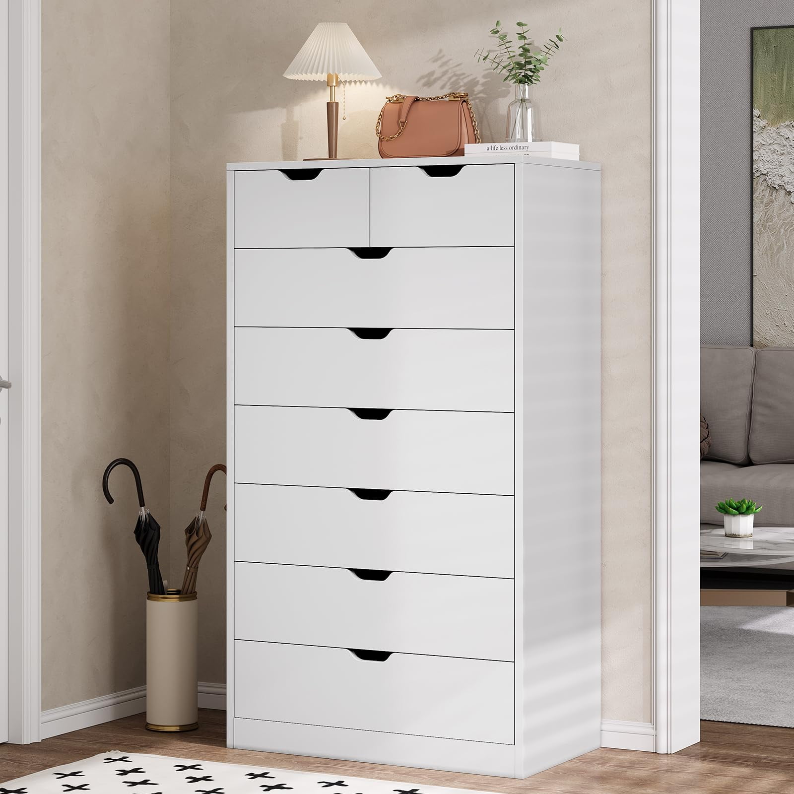 Afuhokles White Tall Dresser Wood 8 Drawer Dressers for Bedroom, Wood Chest of Drawers Storage Cabinet.