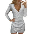 thumbnail image 1 of Vestido ajustado de manga larga con cuello en V y lentejuelas sexy para mujer: vestido de fiesta elegante y ajustado, tejido de poliéster, elástico y transpirable, 1 of 6