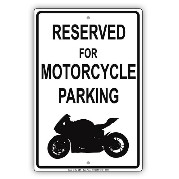 Reserved For Motorcycle Parking With Graphic Alert Caution Warning Notice Aluminum Metal Sign 8"x12" Plate
