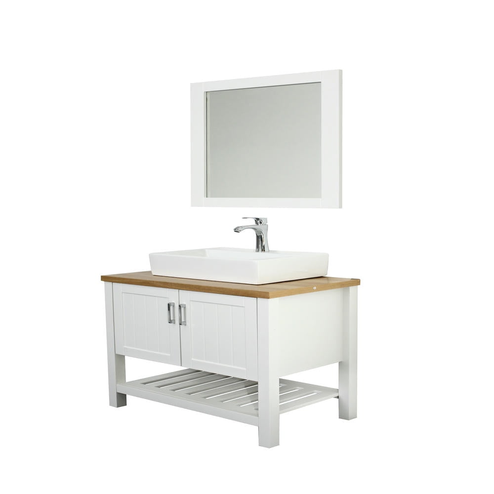 Topcobe 32" Bathroom Vanity with Sink, Single Bathroom Vanities Cabinet with Doors and Open Shelf, Solid Wood Small Vanity with Sink Set, Bathroom Sink Vanity, Modern Furniture for Bathroom