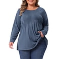 thumbnail image 1 of Blusa de manga larga de cuello redondo plisado para mujer de talla grande Agnes Orinda 1X azul marino, 1 of 6
