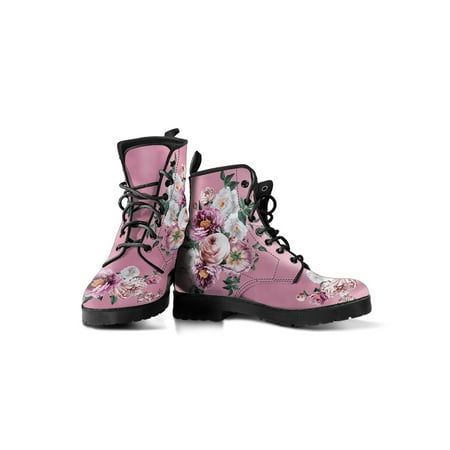 

Harsuny Ladies Short Bootie Lace Up Leather Boot Floral Ankle Boots Work Comfortable Waterproof Booties Vintage Rose 9