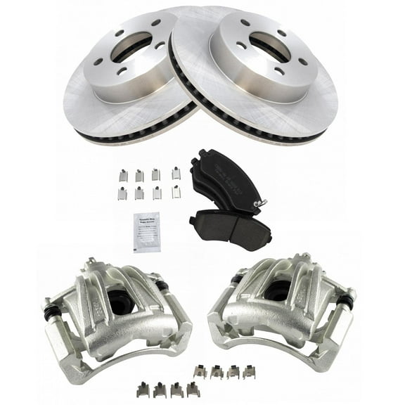 TRQ Front Brake Pad & Rotor Kit Brake Caliper Brake Pads Brake Rotor Ceramic Vented Fits Select 2002-2007 Jeep Liberty