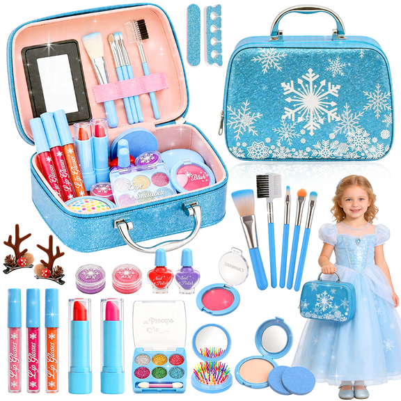 Caunedy Washable Makeup Set Toy for Toddlers ,Princess Makeup Kit Toys Birthday Gift Ideas for Ages 5 -12 Year Old Girls