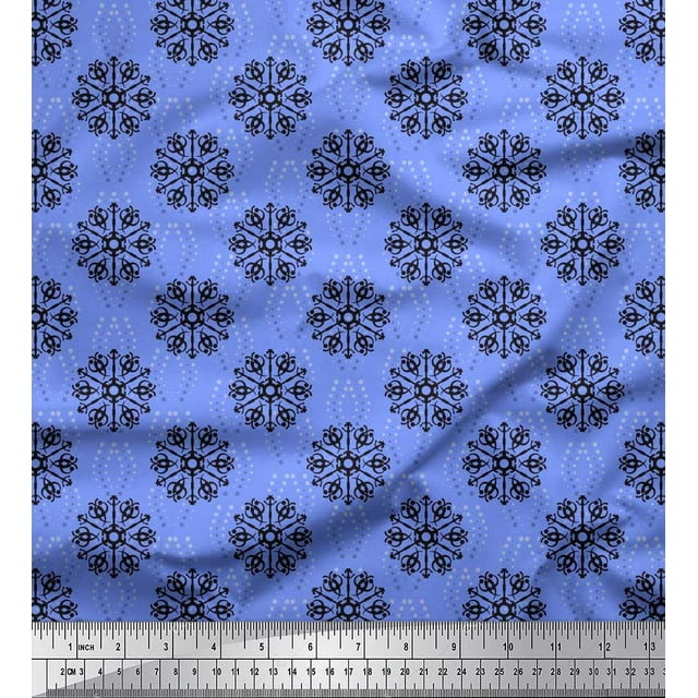 Soimoi polyester Crepe Fabric Dot & Snowflake Artistic Print Fabric by the Yard 42 Inch Wide