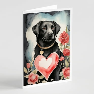 Black Labrador Retriever Valentine Roses Greeting Cards Pack of 8 7 in x 5 in