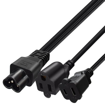 Strhowill IEC320 C6 TO 5-15R 1-15R Y Splitter Adapter Cord，C6 Plug to US Standard 3 Prong Power Converter C6 Male Plug to Nema 1-15 Female  Socket Power Adapter for PDU UPS. 1FT/0.3M