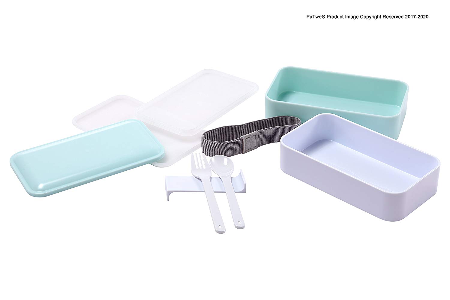 Bento Box 2 Tiers Bento Lunch Box Lunch Boxes with Reusable Cutlery Japanese Style for Microwave Freezer Dishwasher Bento Boxes for Kids Adults Work School - Pastel Blue PuTwo - image 3 of 6