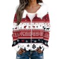 thumbnail image 4 of Women's Fashion Casual Sweater with Zipper Print, Plush Hooded Cardigan Jacket for Christmas Season and Cozy Wear,Deep Red,S, 4 of 7