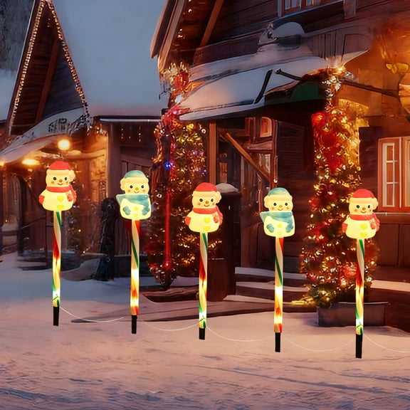 Eespoir Christmas Solar Ground Lights, 5 Pack Christmas Decorations Outside, Solar Lighted Santa Claus,Snowman with Garden Stakes, Yard Decor for Xmas Party, Holiday(B)