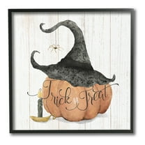 Stupell Industries Pumpkin & Witch Hat Holiday Painting Black Framed Art Print Wall Art, 12 x 12