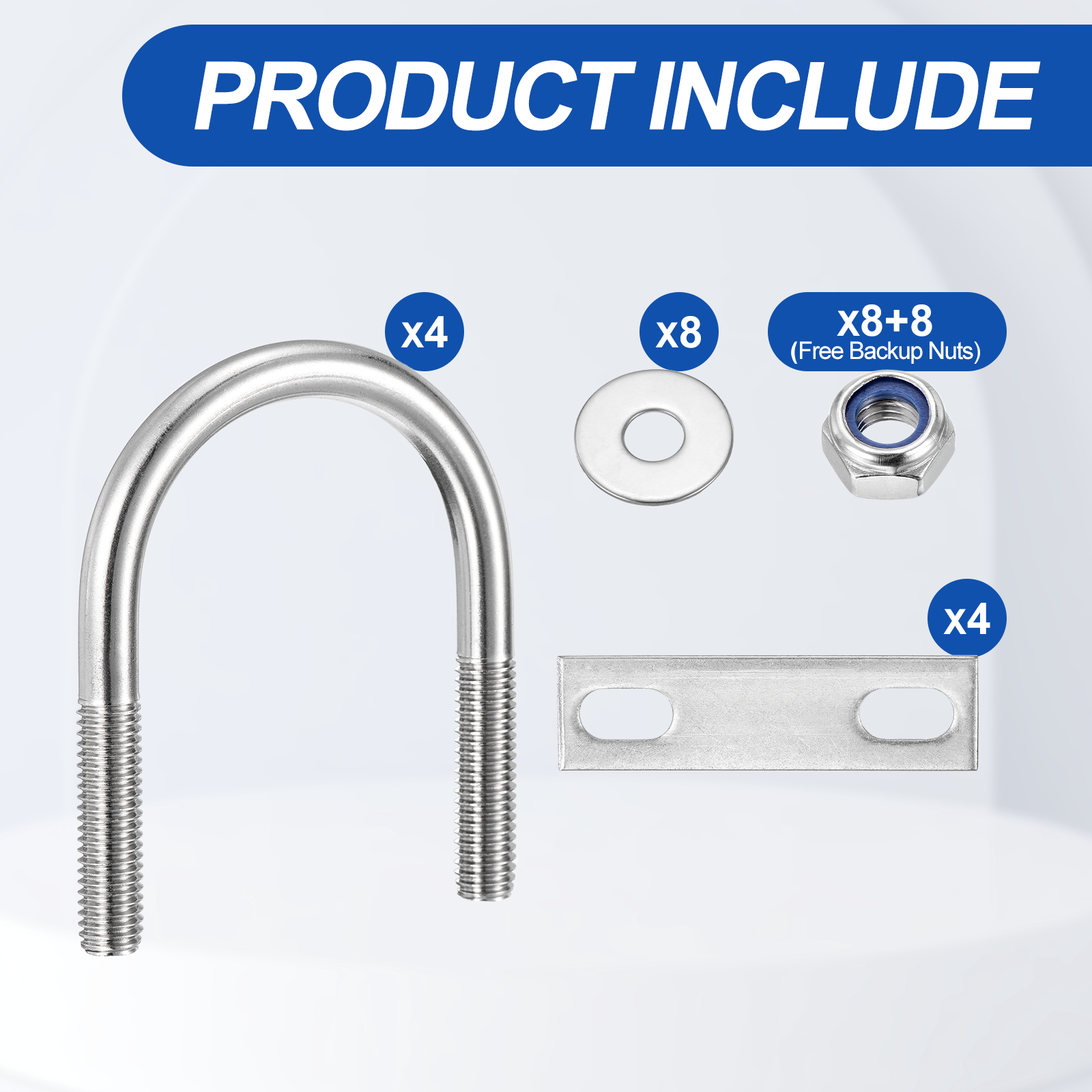 U Bolts 4Set (M8x42x69mm), Round U Bolt Kits DN32 304 Stainless Steel with Nylon Lock Nut Washers Plates - for Construction, Pipe, Trailer, Automotive, Leaf Spring Fastener