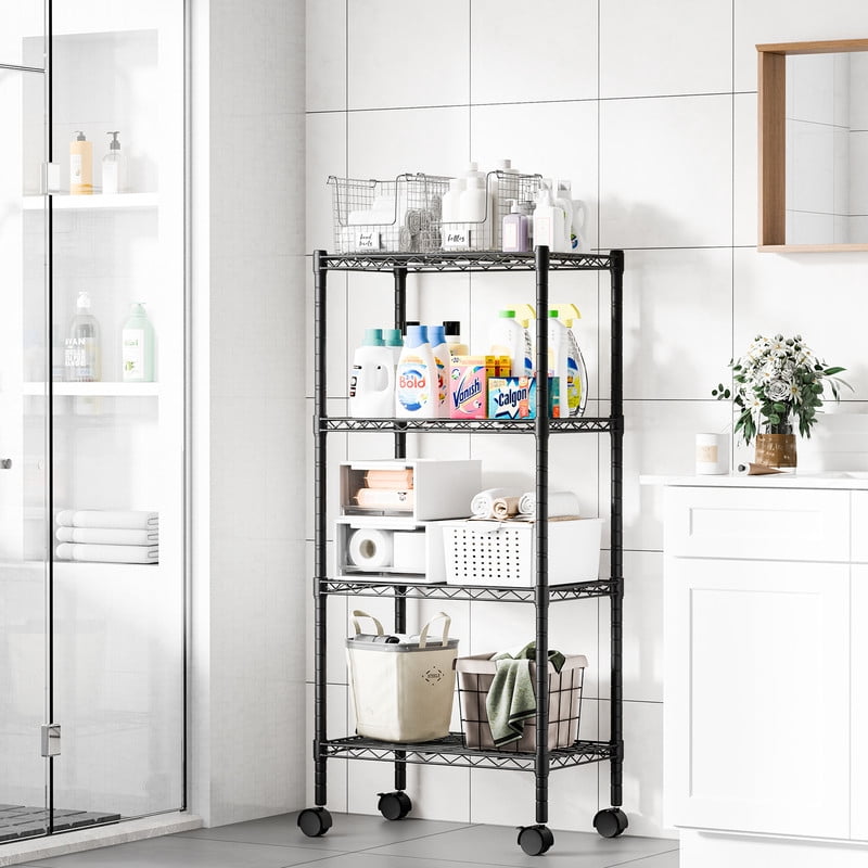 Gianna 4 Tier Heavy Duty Adjustable Wire Shelving with Wheels, Storage Racks for Garage Kitchen Pantry Laundry Office, Easy Assembly, 23"D x 13"W x 48"H