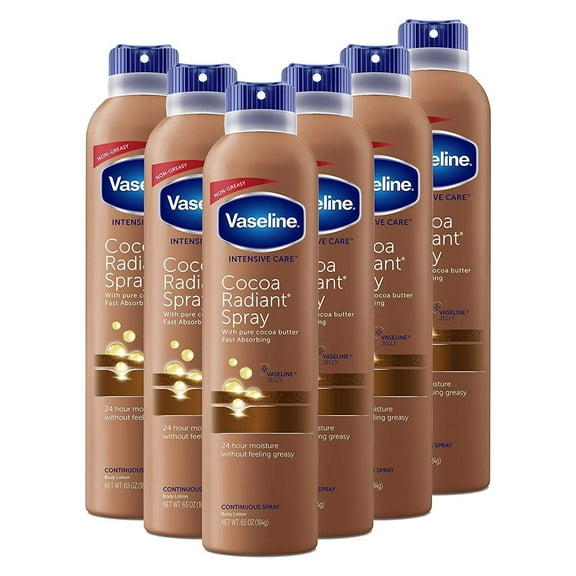 Vaseline Intensive Care Spray Moisturizer For Dry Skin Cocoa Radiant Made With 100% Pure Cocoa Butter 6.5oz Pack of 6