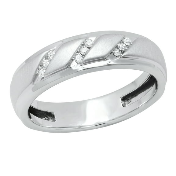 Dazzlingrock Collection Round White Diamond Diagonal Tripple Row Slant Anniversary Wedding Band for Men (0.10 ctw, Color I-J, Clarity I2-I3) in 10K White Gold, Size 9.5