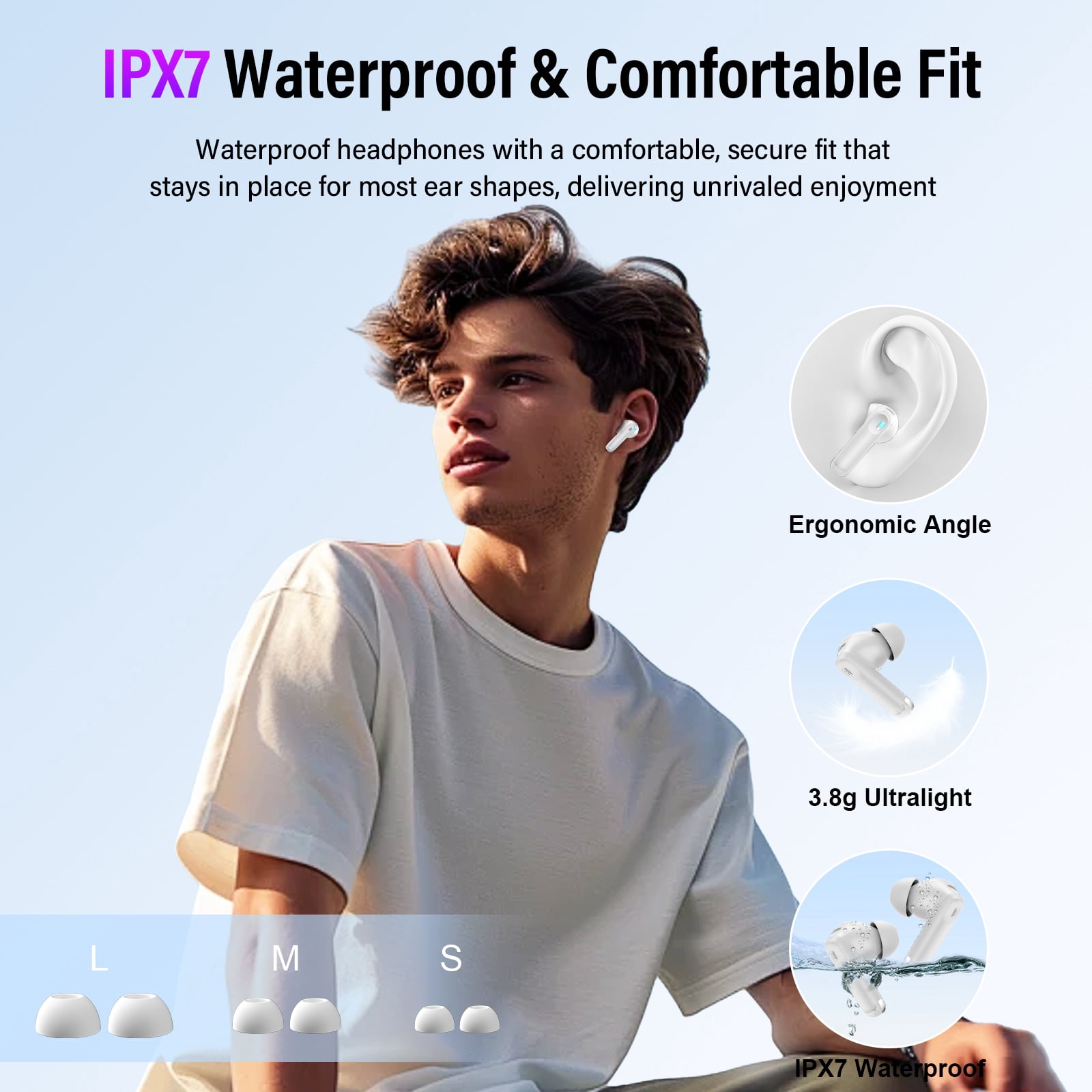 Touch Screen Wireless Earbuds, Bluetooth 5.4 Ear Buds with Multifunctional with ENC Noise Cancelling MicClear Calls Earphones, 48H Bass Stereo Headphones, IP7 Waterproof Headphones for Workout