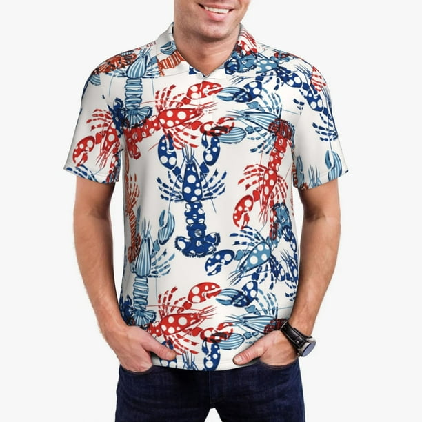 Fotbe Red Lobster Camiseta Polo de Golf para Hombre con Estampado – Camisa Deportiva Transpirable con Cuello Abotonado-Large