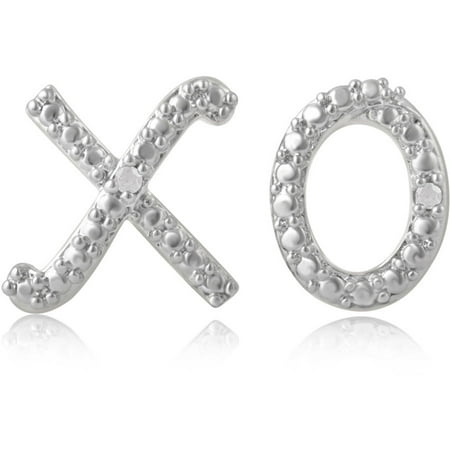Arista Diamond Accent "x" and "O" Mismatch Earrings in Silver Overlay Brass