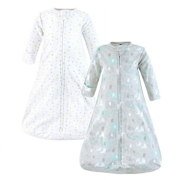 Hudson Baby Cotton Long-Sleeve Wearable Sleeping Bag, Sack, Blanket, Neutral New Elephant, 0-3 Months