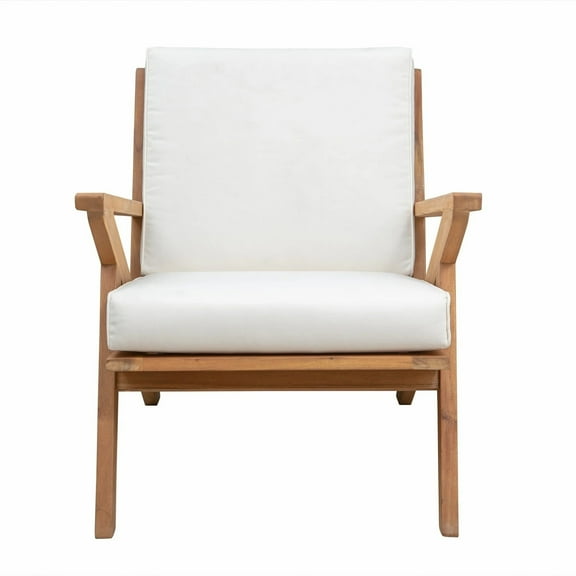 Vulcan Cream Lounge Armchair – Wooden Modern Scandinavian Design with Artfully Angled Arms for Indoor & Outdoor Use