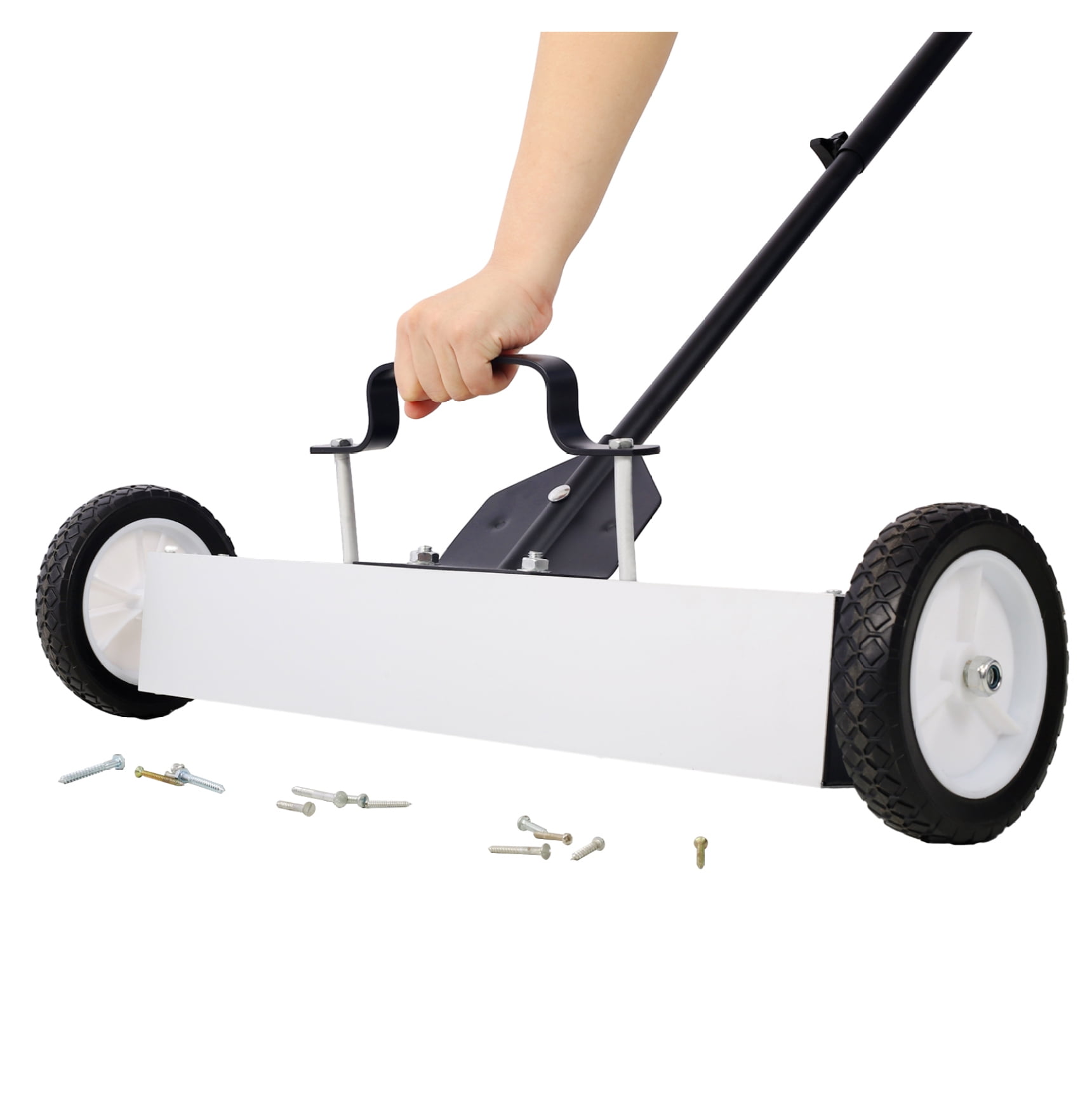 Magnetic Sweeper 24 Inch, Rolling Pick Up Tool for Screws, Heavy Duty Metal Detector with Release