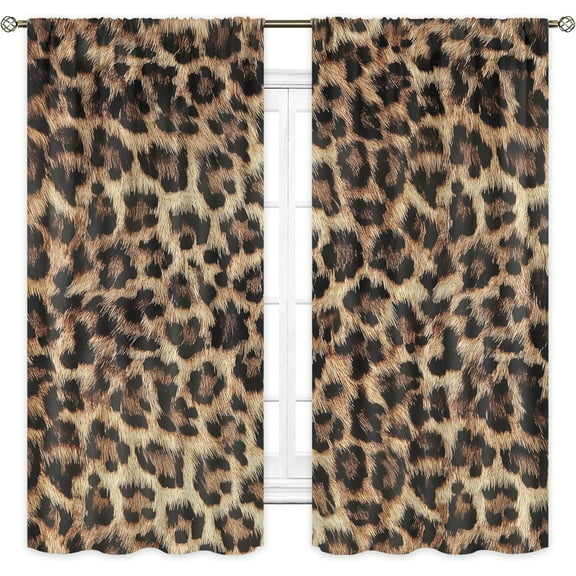 Brown Curtains 42Wx63H Inch Rod Pocket Leopard Print Bedroom Decor for Women Men Wild Safari Animal Skin Pattern Cheetah Fur Retro Wildlife Art Printed Living Room Window Drapes 2 Panels