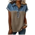 thumbnail image 3 of Sentmoon Ensembles 2 Pcs Hauts en Denim pour Femmes Hauts Boho pour Femmes Manches Courtes Col à Revers Patchwork Coupe Régulière avec Imprimé Hauts Extensibles pour Femmes Chic Décontracté 3TG-5TG, 3 of 6