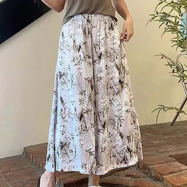 Pantalones de Mujer Casual Silk Printed Loose Wide Leg Pantalones Recortados de Poliéster, Pantalones Casuales para Uso Diario Y Al Aire Libre