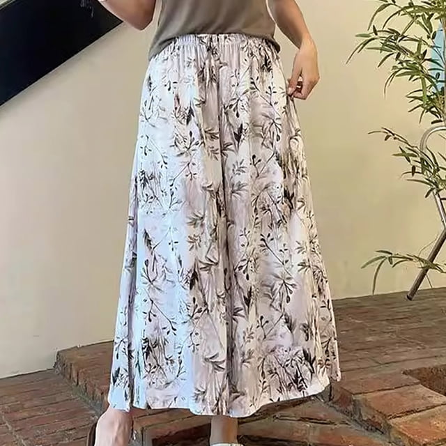 Pantalones de Mujer Casual Silk Printed Loose Wide Leg Pantalones Recortados de Poliéster, Pantalones Casuales para Uso Diario Y Al Aire Libre
