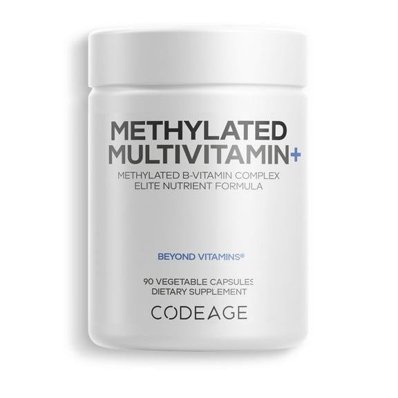 Codeage Methylated Multivitamin Supplement - B-Vitamin, Vitamins A, C, D, E, K2, B12 Methylcobalamin - L-Methylfolate - Magnesium, CoQ10, DIM, Probiotics, Benfotiamine, Lithium, Calcium - 90 Capsules