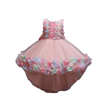 

GWAABD Dress for Little Girls Pink Polyester toddler Kids Girls Prints Sleeveless Party Hoilday Costome Court Style Tulle Mesh Dress Princess Clothes 150