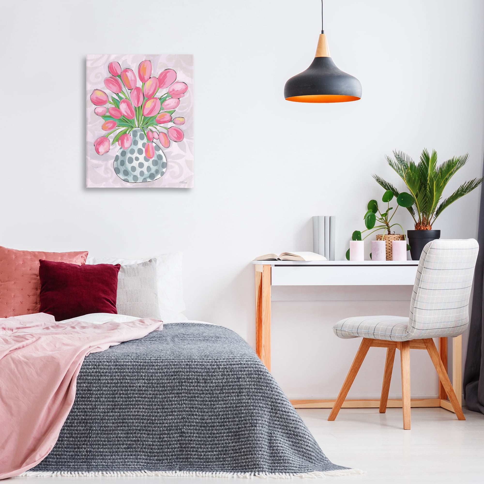 Stupell Industries Round Pink Tulips Botanical & Floral Painting Gallery Wrapped Canvas Art Print Wall Art, 24 x 30
