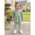 thumbnail image 4 of Cjfdfy Toddler Baby Girl Fall Winter Outfit Cute Floral  Bow Long Sleeve Tops And Pants Two-piece Set Infant Outfit Long Sleeve Ribbed Tops And Stretch Pants, 4 of 8