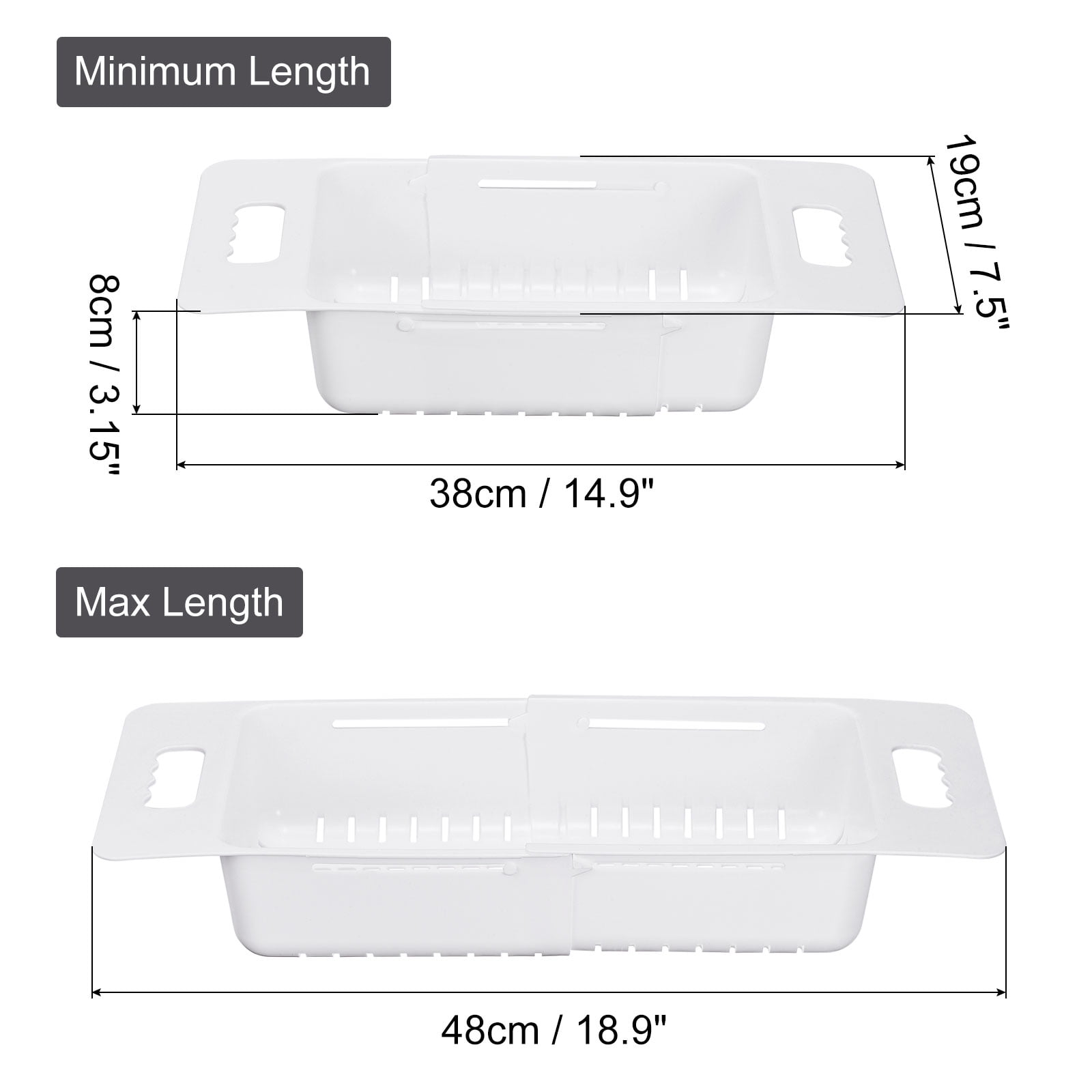 Unique Bargains Extendable Over the Sink Fruit Food Strainer Colanders Plastic Basket 1 Pc White
