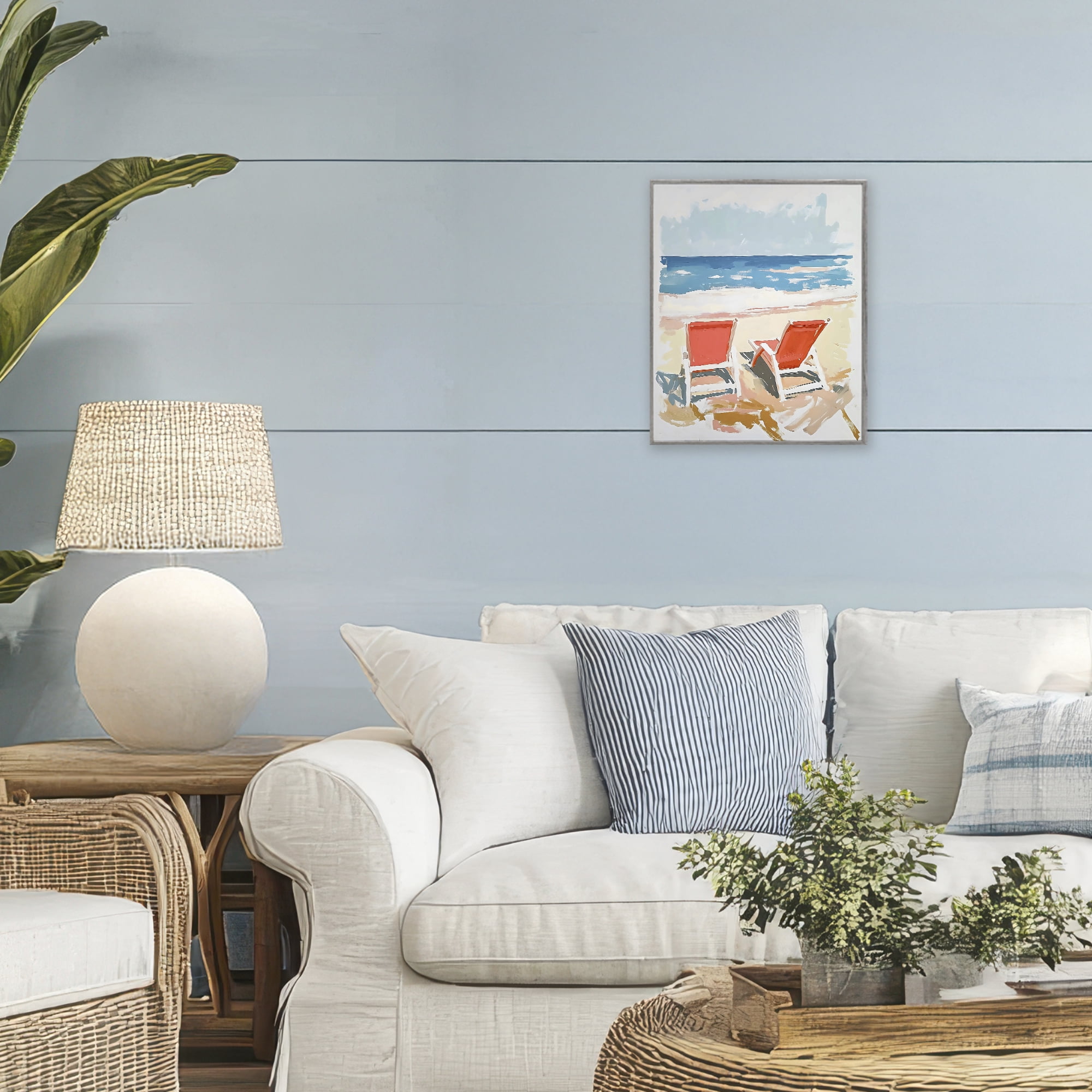 Stupell Industries Two Sunlit Beach Chairs Gray Framed Giclee Art, design by The Prints Vibe