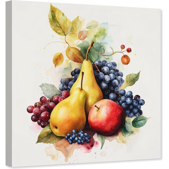 ZHONGYUTONG Fruit Wall Art Grape Pear Apple Canvas Picture Watercolor Tropical Fruit Painting for Kitchen Dining Room Decor Framed (12.00" x 12.00")