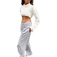thumbnail image 3 of hirigin Women Knit Crop Tops Pullover Sweaters Long Sleeve Round Neck Shirt Knitwear Vintage 2000s Preppy Style, 3 of 9