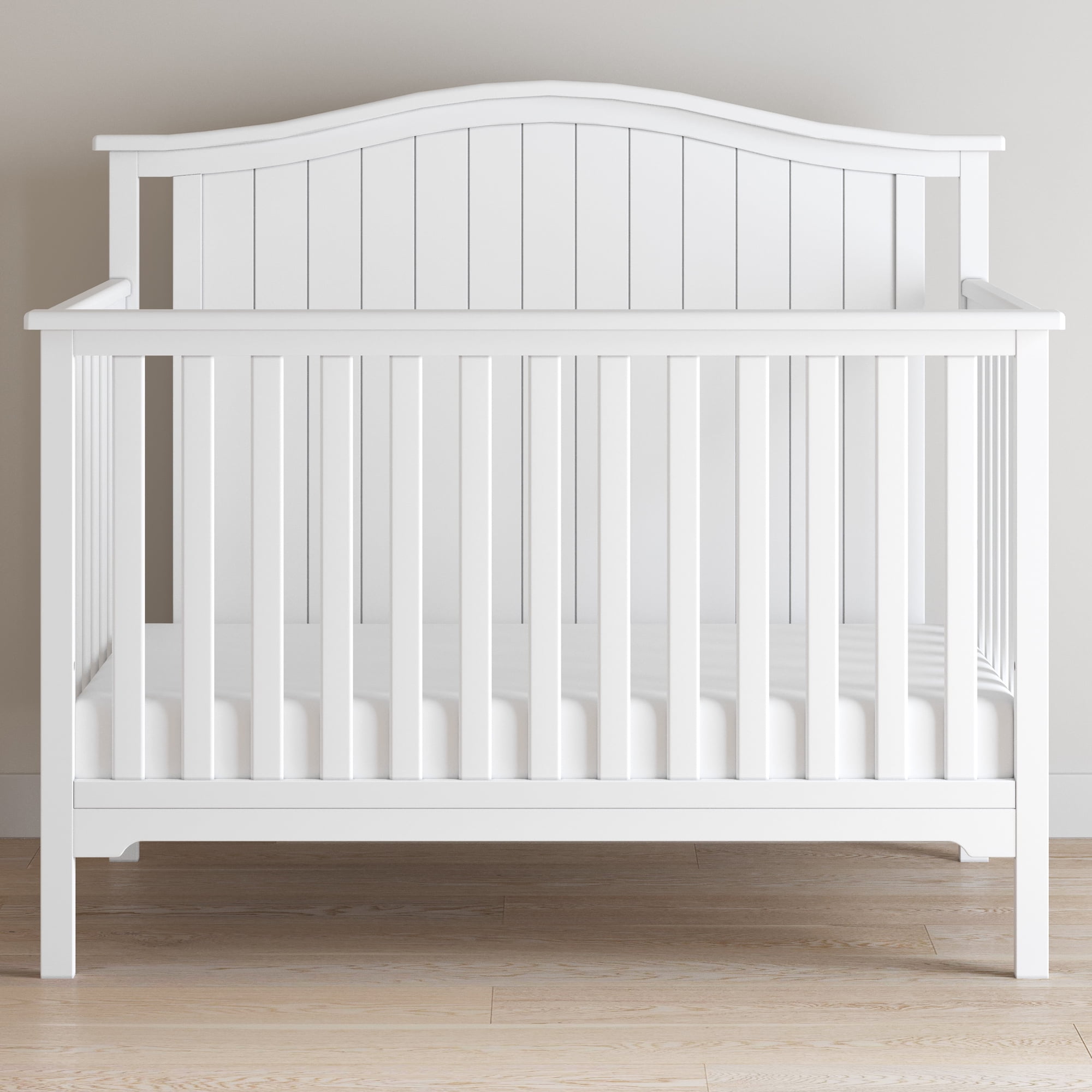 Child Craft Hampton 4-in-1 Convertible Baby Crib, Arch Top in Matte White
