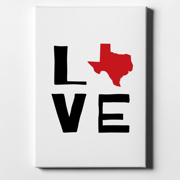 Texas - Love Black & Red - 11" x 14" - Decorative Canvas Wall Art - White Edge - 5/8" Gallery Wrapped